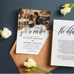 Invitation Gossamer Overlay Polices de marine Photo 2 en 1 Ma