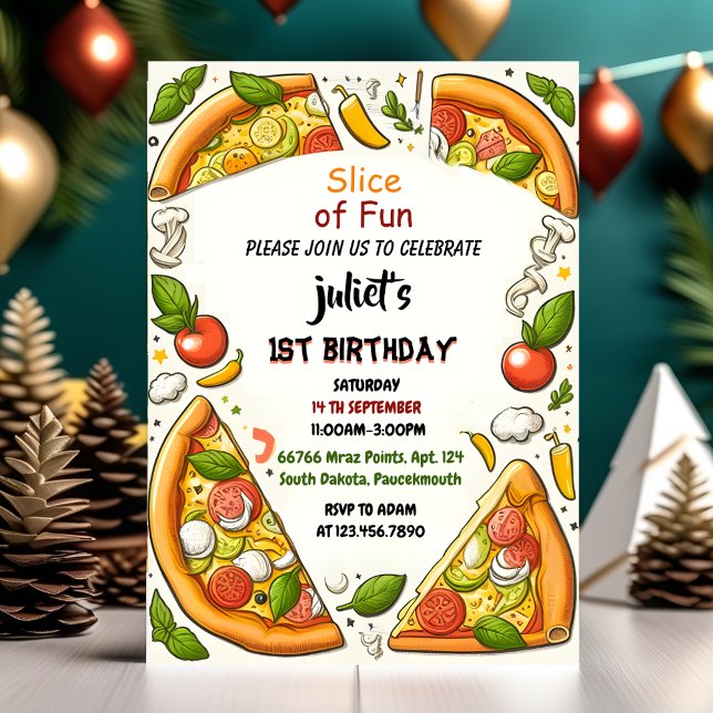 Invitation Gosse d'amour fille ado pizza premier 1er annivers (Créateur téléchargé)