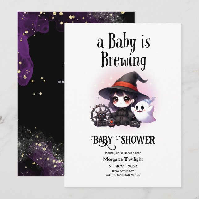 Invitation Goth Baby Girl est en train de brasser sorcière Gh (Devant / Derrière)