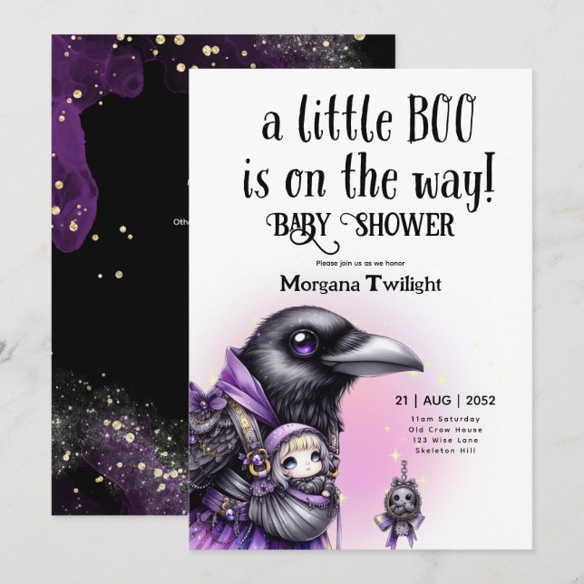 Invitation Goth Baby Girl Livrée par Crow Boo sur le chemin (Devant / Derrière)