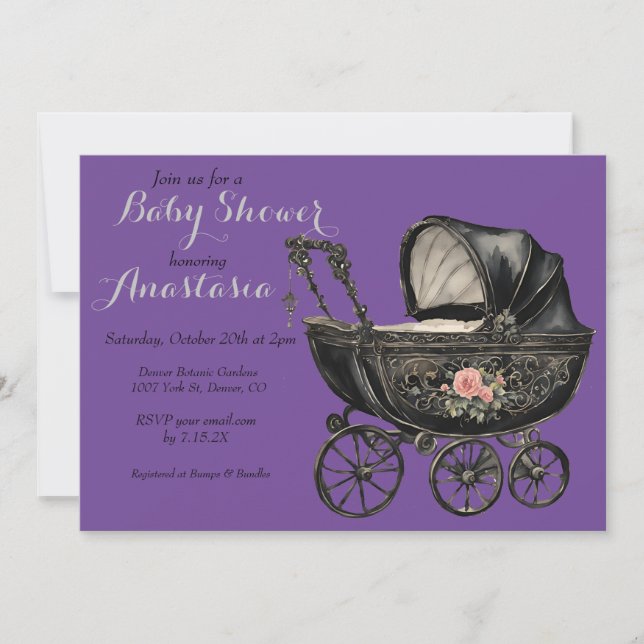 Invitation Goth Baby Stroller Baby shower fille (Devant)