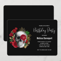 Goth Crâne avec Roses rouges Anniversaire