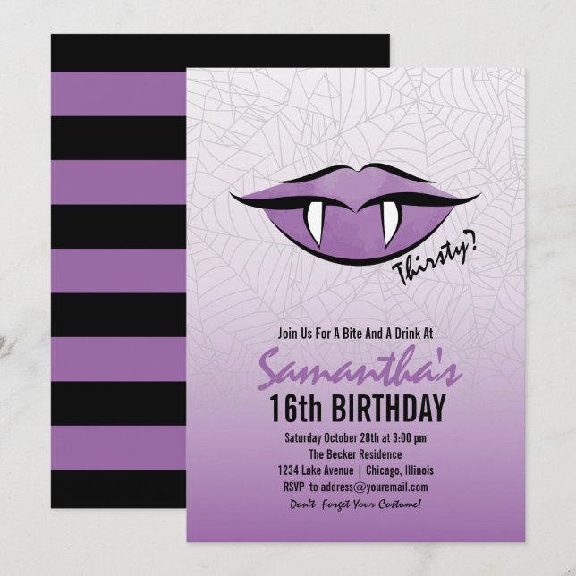 Invitation Goth Lèvres Vampire Halloween Anniversaire Invitat (Devant / Derrière)