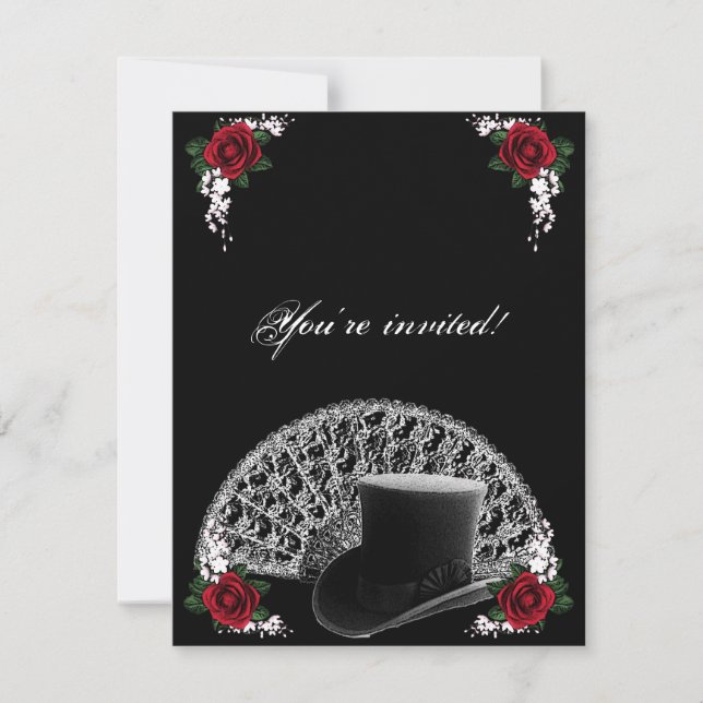 Invitation Goth Top Hat et ventilateur Mariage victorien (Devant)