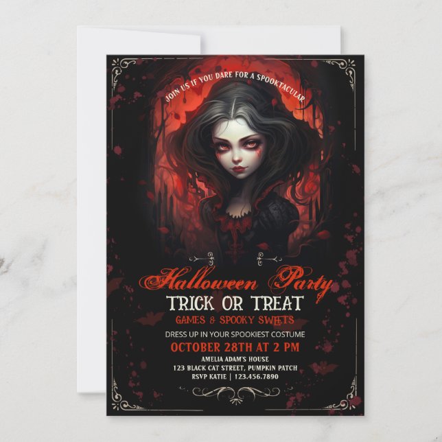 Invitation Goth Vampire fille Halloween (Devant)