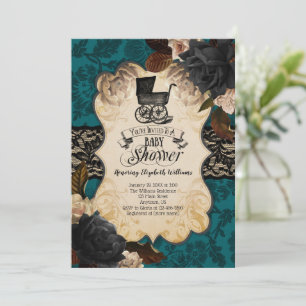 Invitation Goth Victorian Turquoise Blue Baby shower Invitati
