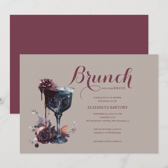Invitation Gothic Brunch Flower Goblet Bridal Shower (Devant / Derrière)
