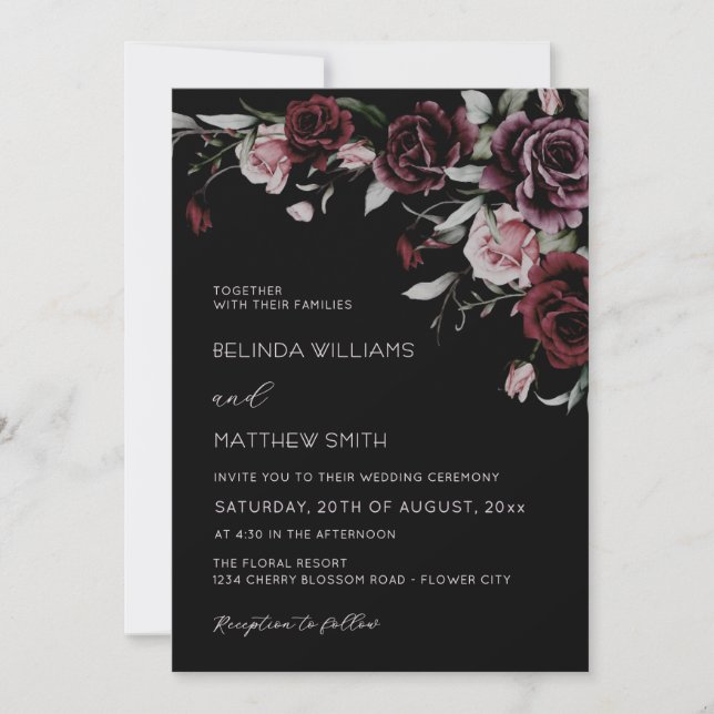 Invitation Gothic Floral Roses | Photo Wedding (Devant)