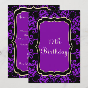 Invitation Gothic Or & Damassé Lilas 17e Anniversaire