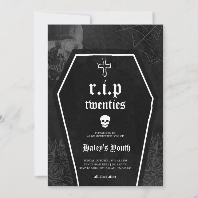Invitation Gothic RIP Twenties 20s Funny 30th Birthday (Devant)