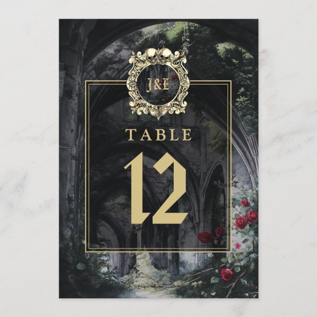 Invitation Gothic Ruins Floral Monogram Table Number (Devant)