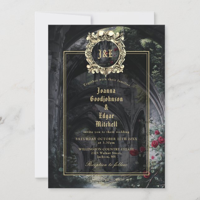 Invitation Gothic Ruins Monogram All In One QR Code Wedding (Devant)