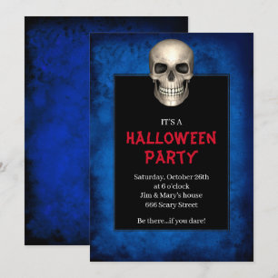 Invitation Gothic Skull Blue Grunge Halloween Party
