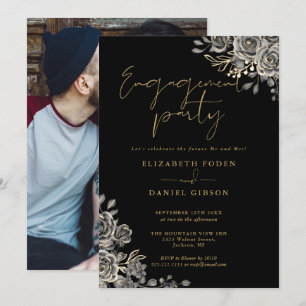 Invitation Gothique Black And Gold Photo Engagement Party