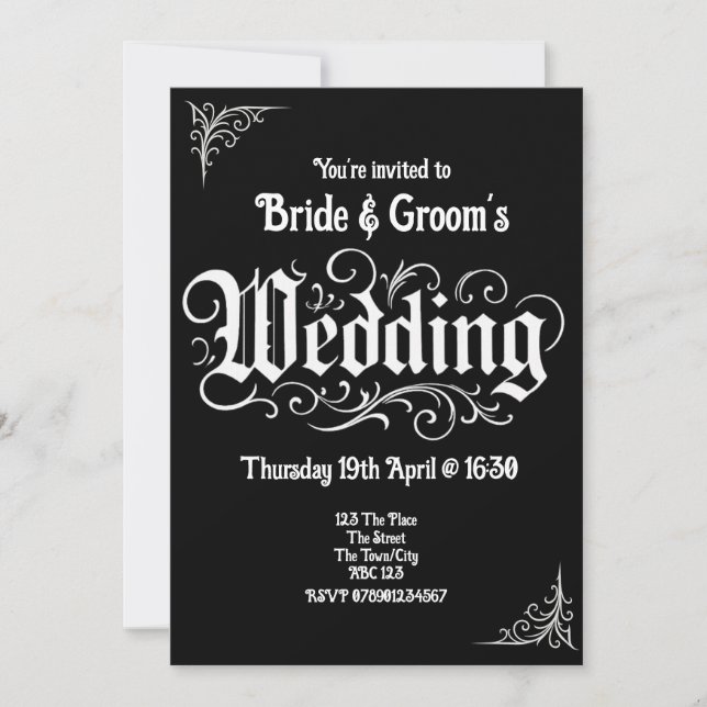 Invitation Gothique Black Rock Metal Mariage Noms personnalis (Devant)