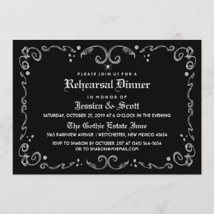Invitation gothique blanc noir de dîner de