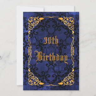 Invitation Gothique Bleu & Cadre Doré 30e Anniversaire