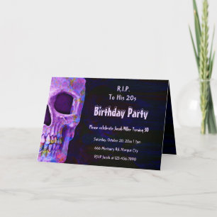 Invitation Gothique Crâne Anniversaire fête violet RIP à ses 