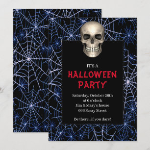 Invitation Gothique Crâne bleu araignée Web Halloween Party