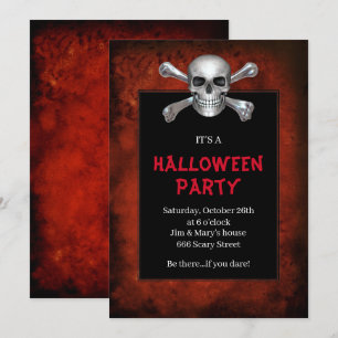 Invitation Gothique Crâne Crossbones Red Grunge Halloween Par