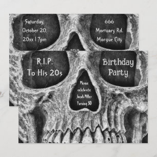 Invitation Gothique Crâne face fête d'anniversaire RIP à ses 