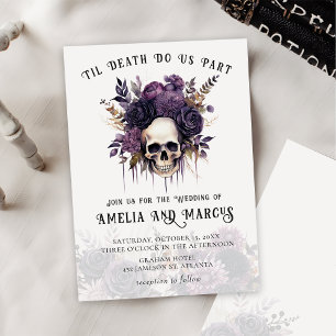Invitation Gothique crâne foncé Floral Halloween Mariage