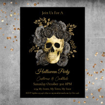 Gothique Crâne Noir & Or Roses Halloween Party