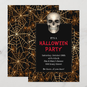 Invitation Gothique Crâne Orange Spider Web Halloween Party