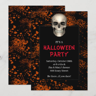 Invitation Gothique Crâne Orange Splatz Halloween Party