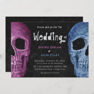 Invitation Gothique Crâne Pink Bleu Halloween Mariage