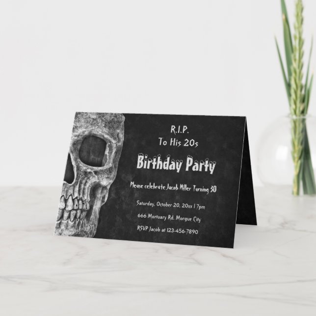 Invitation Gothique crâne RIP à sa fête d'anniversaire noire  (Devant)
