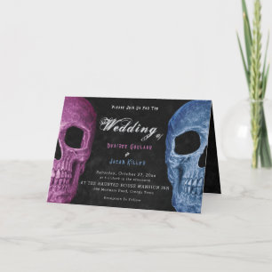 Invitation Gothique Crâne rose bleu Hallomariage