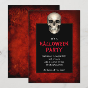 Invitation Gothique Crâne rouge Grunge Halloween Party