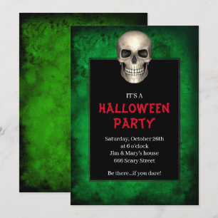 Invitation Gothique Crâne vert Grunge Halloween Party