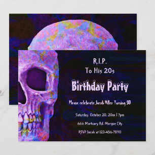 Invitation Gothique Crâne violet fête d'anniversaire RIP à se