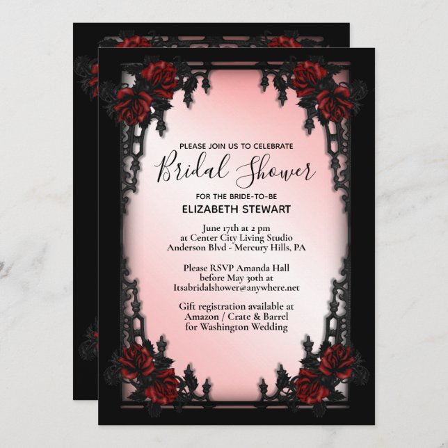Invitation gothique de douche nuptiale Infos d'ins (Devant / Derrière)