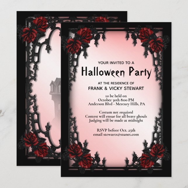Invitation Gothique de la fête d'Halloween (Devant / Derrière)