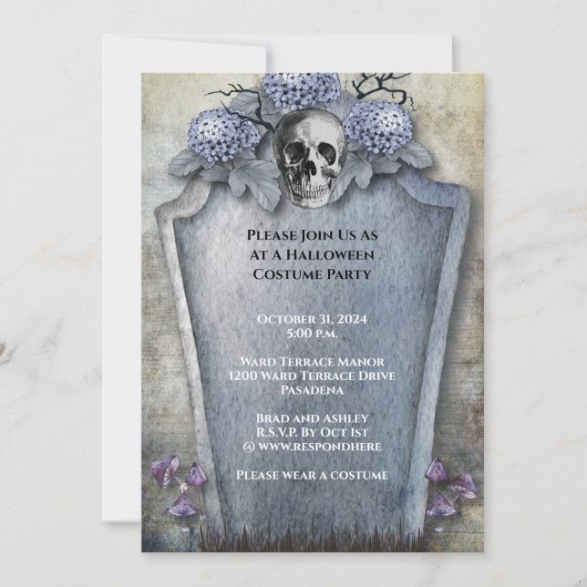 Invitation Gothique Éffrayant squelette fête d'Halloween (Devant)