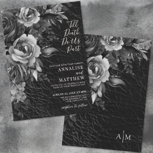 Invitation Gothique Élégant Floral Mariage Noir