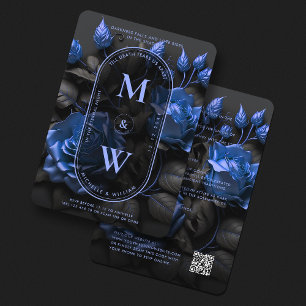 Invitation Gothique Elegant Marine-Bleu Floral Mariage Boho