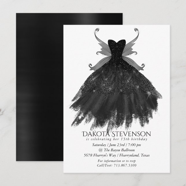 Invitation Gothique Fairy Black Gown | Vampy Goth Glam Sheen (Devant / Derrière)