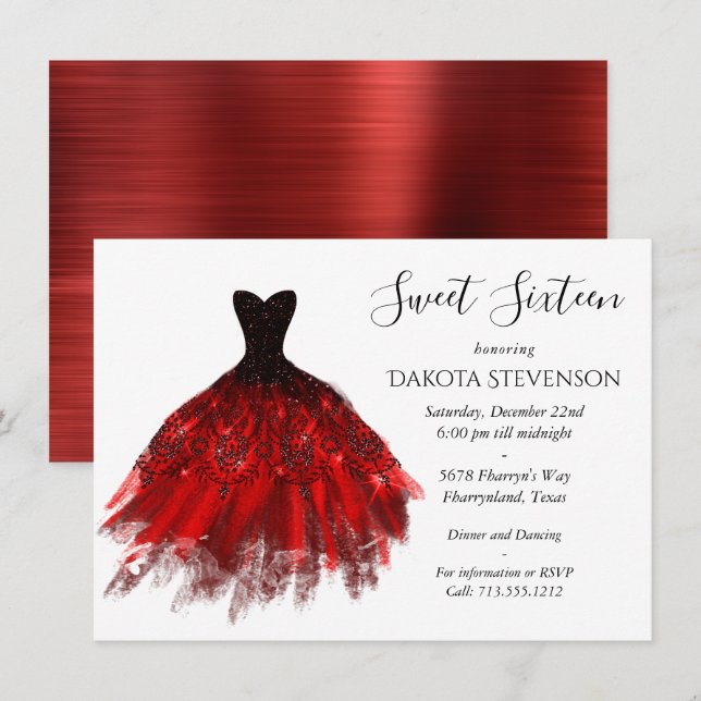 Invitation Gothique Fairy Crimson Gown | Fer rouge profond ra (Devant / Derrière)