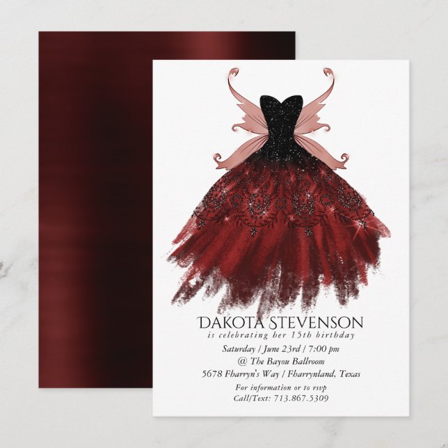 Invitation Gothique Fairy Crimson Gown | Fer rouge profond ra (Devant / Derrière)