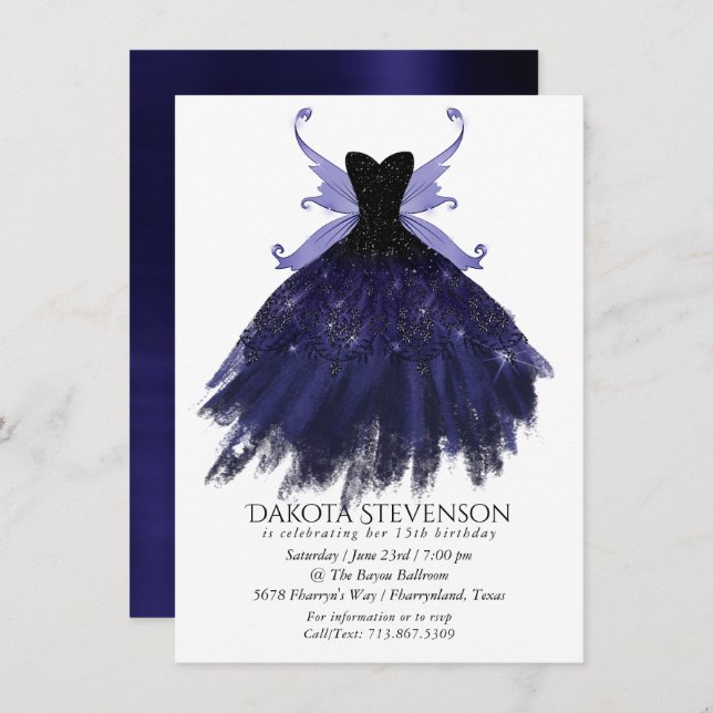 Invitation Gothique Fairy Indigo Gown | Fleur royale violet p (Devant / Derrière)