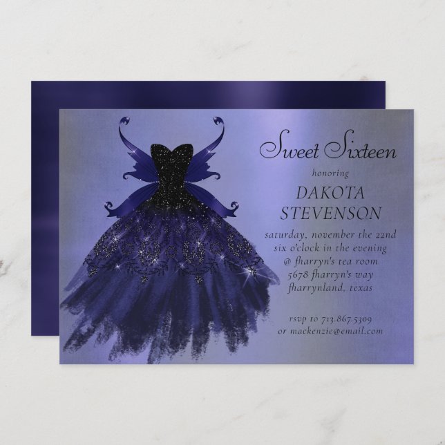 Invitation Gothique Fairy Indigo Gown | Fleur royale violet p (Devant / Derrière)