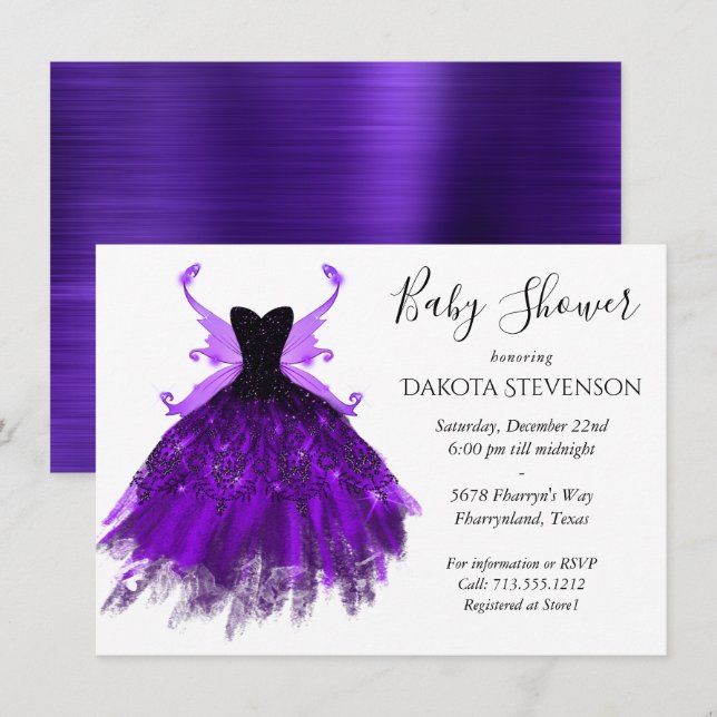 Invitation Gothique Fairy Indigo Gown | Fleur royale violet p (Devant / Derrière)