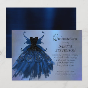 Invitation Gothique Fairy Navy Gown   Fleur bleue de Cobalt p