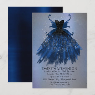 Invitation Gothique Fairy Navy Gown Fleur bleue de Cobalt p