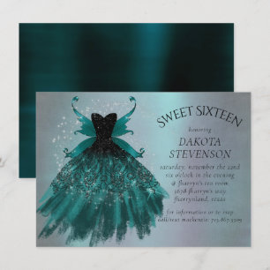 Invitation Gothique Fairy Turquoise Gown Fleur verte profon