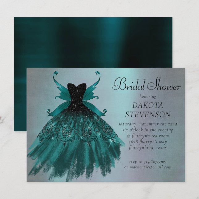 Invitation Gothique Fairy Turquoise Gown | Fleur verte profon (Devant / Derrière)
